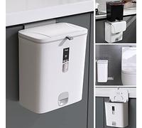 Sooyee Pattumiera da cucina con coperchio, piccola pattumiera in plastica da 2,4 litri, da appendere o da terra, per bagno/armadio/camera da letto/ufficio/campeggio, cestino dei rifiuti, bianco