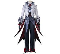 SOOYOOYOO Costume Cosplay Arlecchino Abito Elegante Bianco e Grigio con Dettagli Rossi Completo con Giacca Lunga e Pantaloni per Convention Halloween e Carnevale (Unisex,S)