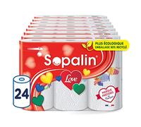 Sopalin Love - 24 rotoli di asciugamani da cucina, 47 fogli per rotolo, doppio spessore, decorato, texture a forma di cuore, bianco