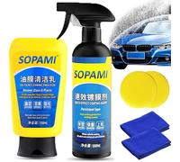 Sopami Spray per rivestimento per auto, Rimuovi la pellicola di olio per vetro per auto, Sopami Rivesti rapidamente spray per cera per auto (Emulsione+Spray)