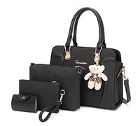 Soperwillton Set di 4 borse a tracolla da donna, alla moda, con manico superiore, F-nero