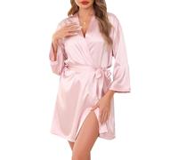 Sopesil Accappatoio da Donna in Raso Corto Abiti da Donna Sposa Abbigliamento da Notte Morbido Per Matrimoni, Scollo a V, S-XXL