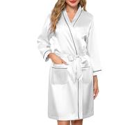 Sopesil Accappatoio Donna in Raso Kimono Corto da Donna Vestaglia Sposa con Scollo a V e Tasche Laterali Abito Camicia da Notte Festa Matrimonio Taglie S-XXL