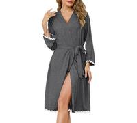 Sopesil Accappatoio Donna Leggero con Maniche 3/4 e Tasche Kimono con Scollo a V Lunghezza Sotto il Ginocchio Ideale per Spa Sauna e Casa Grigio Scuro S