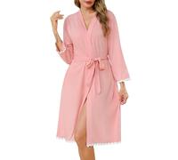 Sopesil Accappatoio Donna Leggero con Maniche 3/4 e Tasche Kimono con Scollo a V Lunghezza Sotto il Ginocchio Ideale per Spa Sauna e Casa Rose Nude M