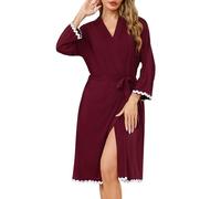 Sopesil Accappatoio Donna Leggero con Maniche 3/4 e Tasche Kimono con Scollo a V Lunghezza Sotto il Ginocchio Ideale per Spa Sauna e Casa Bordeaux L