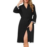 Sopesil Accappatoio Donna Leggero con Maniche 3/4 e Tasche Kimono con Scollo a V Lunghezza Sotto il Ginocchio Ideale per Spa Sauna e Casa Nero XXL