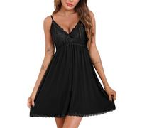 Sopesil Babydoll da Donna Camicie da Notte in Pizzo con Scollo a V Abbigliamento da Notte Sensuale con Camicia da Notte con Cinghie Regolabili,L,Nero