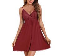 Sopesil Babydoll da Donna Camicie da Notte in Pizzo con Scollo a V Abbigliamento da Notte Sensuale con Camicia da Notte con Cinghie Regolabili,M,Vino Rosso