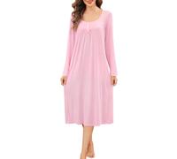 Sopesil Camicia da Notte Allattamento Donna Lunga con Tasche S-3XL | Bottoni Premaman Maniche Lunghe Bottoni Allentati Vestaglia Notte Elegante in Morbido con Fiocco Vestibilità Ampia