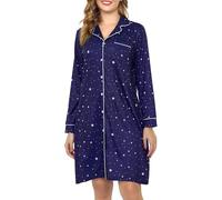 Sopesil Camicia da Notte Donna a Manica Lunga in Cotone Aperta Davanti Vestaglia Donna con Bottoni Invernale con Scollo a V Ideale per Dormire Taglie Blu Navy,XL