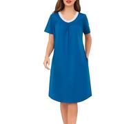 Sopesil Camicia da Notte Donna Cotone Maniche Corte Camicia da Notte Estiva in Pizzo con Scollo a V Vestaglia da Donna con Tasche Blu Polvere,3XL