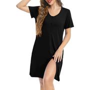 Sopesil Camicia da Notte Donna Estiva in Modale con Bottoni Pigiama Corto Manica Corta Aperta Davanti Scollo a V Tasche Laterali, Vestaglia Casalinga Leggera e Traspirante per Estate Nero,XXL