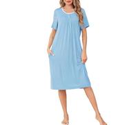 Sopesil Camicia da Notte Donna in Modale Camicie da Notte Estive con Manica Corta e Scollo Tondo con Pizzo e Bottoni Vestaglia Donna Taglio Ampio Azzurro,M
