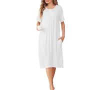 Sopesil Camicia da Notte Donna in Modale Camicie da Notte Estive con Manica Corta e Scollo Tondo con Pizzo e Bottoni Vestaglia Donna Taglio Ampio Bianco,L