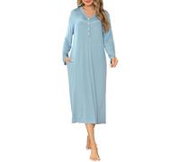Sopesil Camicia da Notte Donna Inverno Lungo Modal Camissions Manica Lunga Caldo Bottone Allentato Plus Size Camicia da Notte Donna Scollo a V Morbida A-Grigio Pisello,M