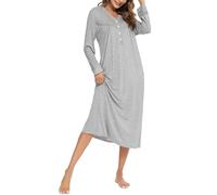 Sopesil Camicia da Notte Donna Inverno Lungo Modal Camissions Manica Lunga Caldo Bottone Allentato Plus Size Camicia da Notte Donna Scollo a V Morbida A-Grigio,L