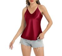 Sopesil Canotta da Donna in Raso Top Donna Estivo con Scollo a V e Spalline Regolabili Sottogiacca Senza Maniche Elegante Rilassato Rosso Porpora,XXL