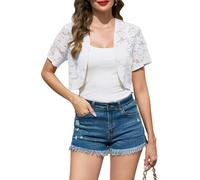 Sopesil Coprispalle Donna in Pizzo Bolero Elegante per Cerimonia con Manica Corta Cardigan Corto Estivo per Tempo Libero Bianco,L