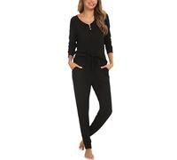 Sopesil Pigiama Donna Inverno Lungo in Cotone Set Pigiama Manica Lunga 2 Pezzi Caldo Morbido Abbigliamento da Notte Coulisse Elastica Sleepwear