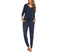 Sopesil Pigiama Donna Inverno Lungo in Cotone Set Pigiama Manica Lunga 2 Pezzi Caldo Morbido Abbigliamento da Notte Coulisse Elastica Sleepwear