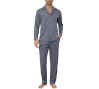 Sopesil Pigiama Invernale Uomo in Cotone Morbido Pigiama Termico a Maniche Lunghe con Bottoni Collo a V e Tasche Completo da Notte per Casa Dormire Grigio,XL