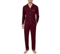 Sopesil Pigiama Invernale Uomo in Cotone Morbido Pigiama Termico a Maniche Lunghe con Bottoni Collo a V e Tasche Completo da Notte per Casa Dormire Bordeaux,XXL