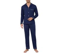 Sopesil Pigiama Invernale Uomo in Cotone Morbido Pigiama Termico a Maniche Lunghe con Bottoni Collo a V e Tasche Completo da Notte per Casa Dormire Blu Navy,XXL