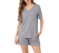 Sopesil Pigiami Donna Estivi Corto Pigiami Due Pezzi da Donna con Scollo a V e Manica Corta Set Pigiama con Tasca con Coulisse