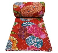 Sophia-Art Trapunta Reversibile a Due piazze/King Indian Fruit Pattern Gudri in Puro Cotone Trapunta in Stile Kantha Trapunta Floreale con Stampa Floreale (Red, King 90 * 108 Inches)