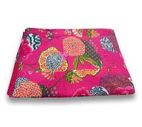 Sophia-Art Trapunta Reversibile a Due piazze/King Indian Fruit Pattern Gudri in Puro Cotone Trapunta in Stile Kantha Trapunta Floreale con Stampa Floreale (Dark Pink, King 90 * 108 Inches)