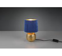 SOPHIA LAMPADA DA TAVOLO BASE CERAMICA ORO E PARALUME EFFETTO VELLUTO BLU H. 26CM 1 LUCE ATTACCO E 14