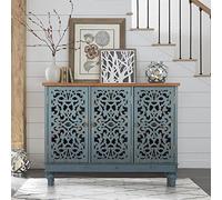 Sophia & William Credenza Credenza, credenza a 3 ante, intagliata cava, credenza anticata con impiallacciatura in legno per cucina, soggiorno, sala da pranzo, ingresso, blu