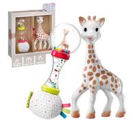 SOPHIE LA GIRAFE, Confezione regalo neonato Sophie la girafe + morbido sonaglio maracas, Contiene 1 giocattolo da masticare in gomma 100% naturale, 1 sonaglio, Set attività per bambini