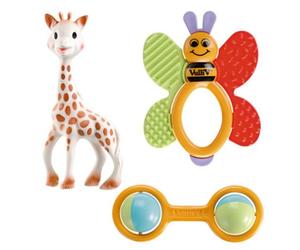 Sophie la girafe Peluche Musicale da Appendere con Carillon di 20 cm | Microperle sta seduta e in piedi ben stabile | linguette colorate con dolce melodia della nanna | idea regalo per bambino