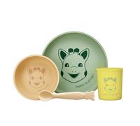 Sophie la Girafe – Set da pasto in silicone – 1 piatto, 1 ciotola, 1 bicchiere, 1 cucchiaio – Lavabile in lavastoviglie e microonde – Oro