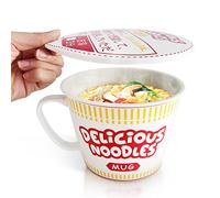 Sophie & Panda Tazza in porcellana per noodle istantanei, con manico, 963,9 g, un ottimo accessorio per chi ama i noodles asiatici, una ciotola per ramen con coperchio, 14 x 11,4 cm, colore: rosso