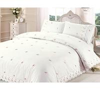 Sophie Rapport Home Copripiumino Set Letto Ricamato con Bordo in Pizzo Floreale, Poliestere-Cotone, Crema, 3 Pezzi, Matrimoniale