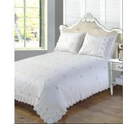 Sophie - Set copripiumino floreale con bordo in pizzo ricamato, in poliestere-cotone, bianco, per letto singolo