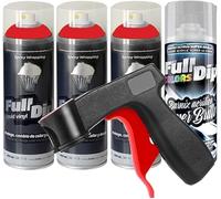 Sophisticauto 3+1 ROSSO LUCIDO: Confezione da 3 Full Dip Spray ROSSO Opaco + 1 Vernice Spray Lucida Resistente + 1 impugnatura per spray CANGUN