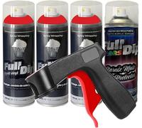 Sophisticauto 3+1 ROSSO OPACO: Confezione da 3 Full Dip Spray 400ml ROSSO + 1 Vernice Trasparente Spray Opaca Resistente + 1 impugnatura per spray CANGUN