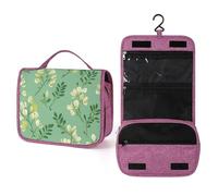 Sophora - Beauty case da viaggio da donna, con motivo floreale su sfondo verde, organizer da appendere con gancio per shampoo