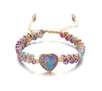 SOPIFY Braccialetto con cuore in diaspro con scritta in inglese "To My Granddaughter Love You Forever", regolabile, fatto a mano, con perline di diaspro, per donne e ragazze, 6.2-11inch, Senza pietre