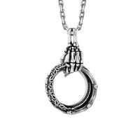 Sopodbacker Collana Uomo Donna Gioielli Ciondolo Pendente Necklace Anello della Speranza Collana Teschio Ciondolo A Mano Retro Party Regalo di Nozze Geometrico Uomini E Donne 骷髅手吊坠+60Cm珍珠链