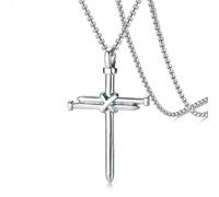 Sopodbacker Collana Uomo Donna Gioielli Ciondolo Pendente Necklace Gesù Cristo Ciondolo Collane Hip-Hop Nail Croce Uomini Gioielli Festa di Nozze Argento