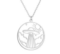 Sopodbacker Collana Uomo Donna Gioielli Ciondolo Pendente Necklace Hollow Ufo Sun Collana Gioielli Retrò Cosmic Galaxy Sun Ciondolo Uomini E Donne 钢色