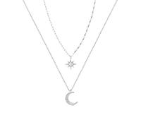 Sopodbacker Collana Uomo Donna Gioielli Ciondolo Pendente Necklace Semplice Doppio Strato Stella Luna Charm Collana Catena Collana Donna