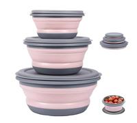 soporXw Ciotola pieghevole - 3 pezzi in silicone da campeggio con coperchio, accessori da campeggio, insalatiera, gadget da campeggio per campeggiatori, escursioni, cucina, scuola