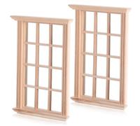 SOPOTUTU 2 Miniature Dollhouse Windows in Natural Birch Wood Realistic Unpainted Mini Window Frames For Dollhouse Decor And Model Houses Versatile Miniature Furniture Accessories For