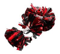 SOPOTUTU 2 Pezzi Pompon da Cheerleader Rossi e Neri Metallici 5 Pollici Manico Robusto, Set da 2 Pezzi per Squadre di Ballo, Accessori da Competizione Leggeri e Brillanti per Spettacoli e